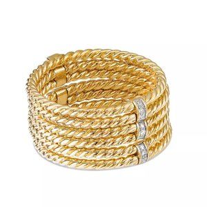 David Yurman 18K Y Gold Origami Six-Row Cable Ring w Diamonds 7
